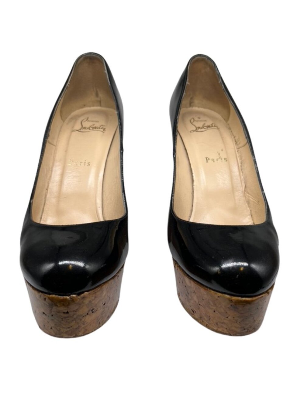 Christian Louboutin Black Patent Cork Wedge Pumps 40